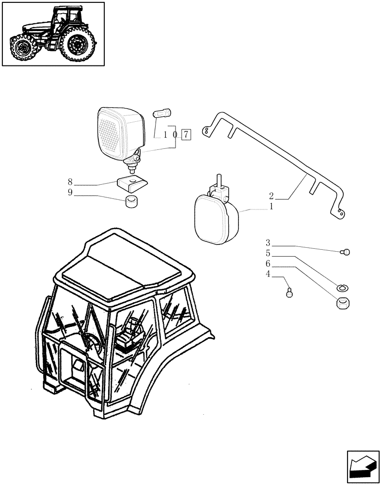 Схема запчастей Case IH JX85 - (1.91.3) - (VAR.709) WORKING LIGHTS - 2 HEADLIGHTS AND 4 BACKLIGHTS (10) - OPERATORS PLATFORM/CAB