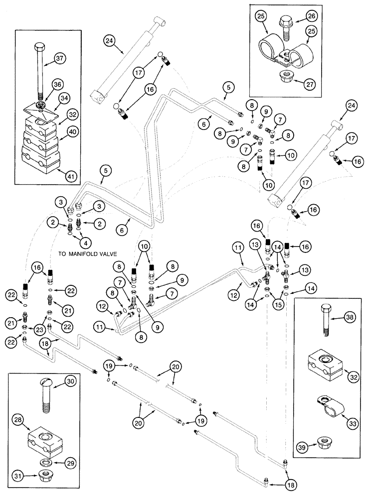 Схема запчастей Case IH 2155 - (8-64) - BASKET DOOR CYLINDER SYSTEM (07) - HYDRAULICS