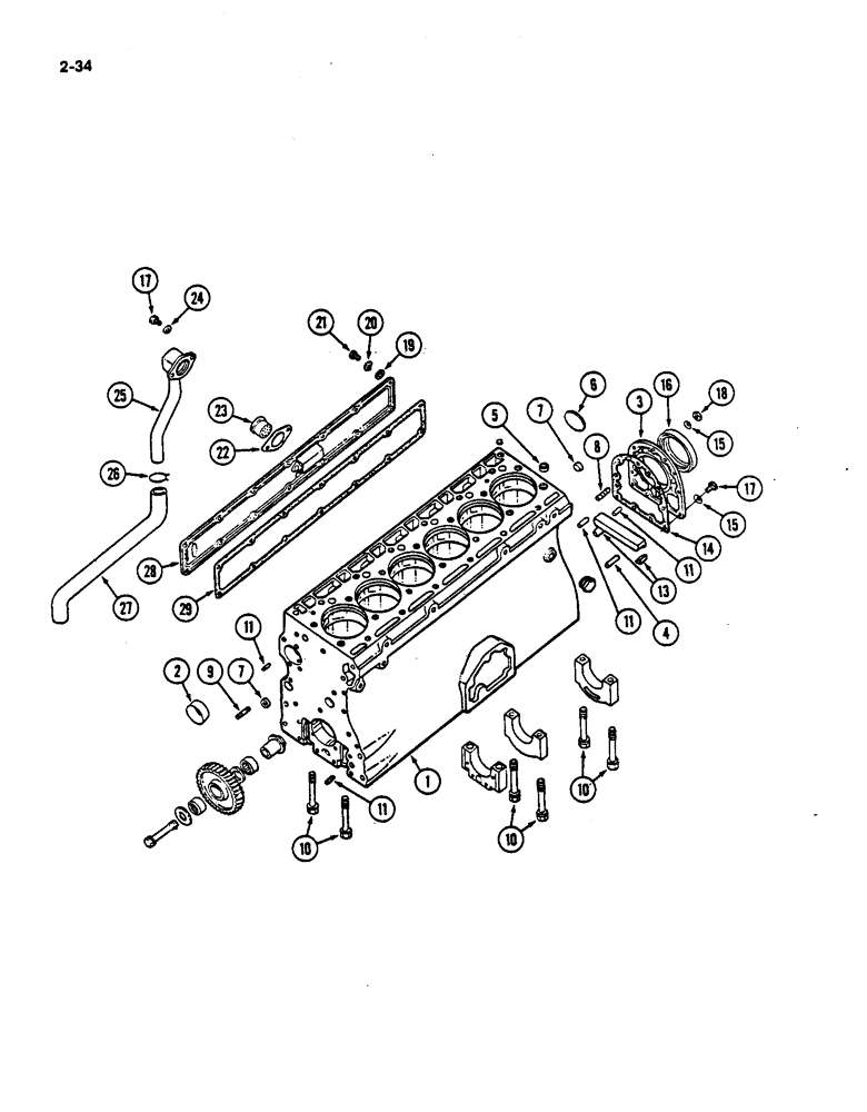 Схема запчастей Case IH 782 - (2-34) - CYLINDER BLOCK AND RELATED PARTS, D358 DIESEL ENGINE (01) - ENGINE