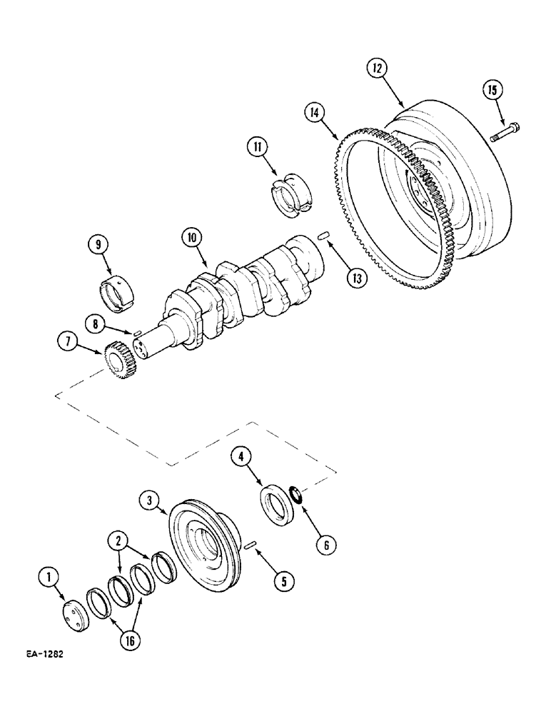 Схема запчастей Case IH 248 - (2-072) - CRANKSHAFT, FLYWHEEL AND BEARINGS, 385 (02) - ENGINE