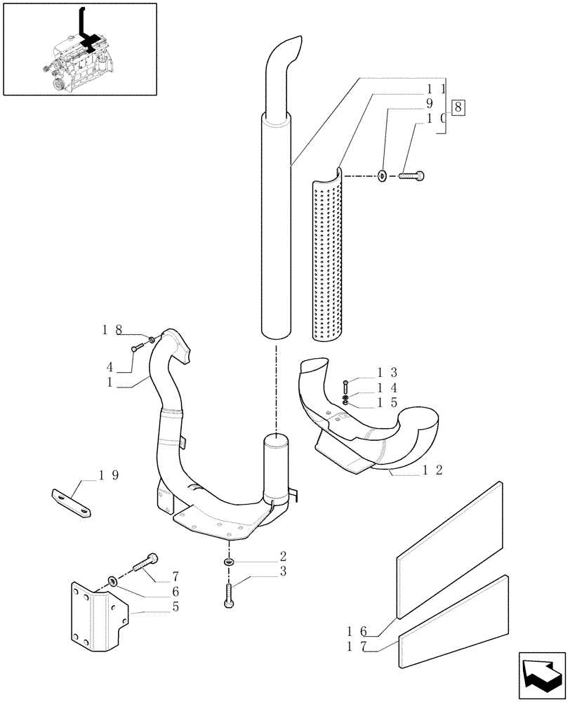 Схема запчастей Case IH MAXXUM 110 - (1.15.1[01]) - SILENCER (MUFFLER) (02) - ENGINE EQUIPMENT