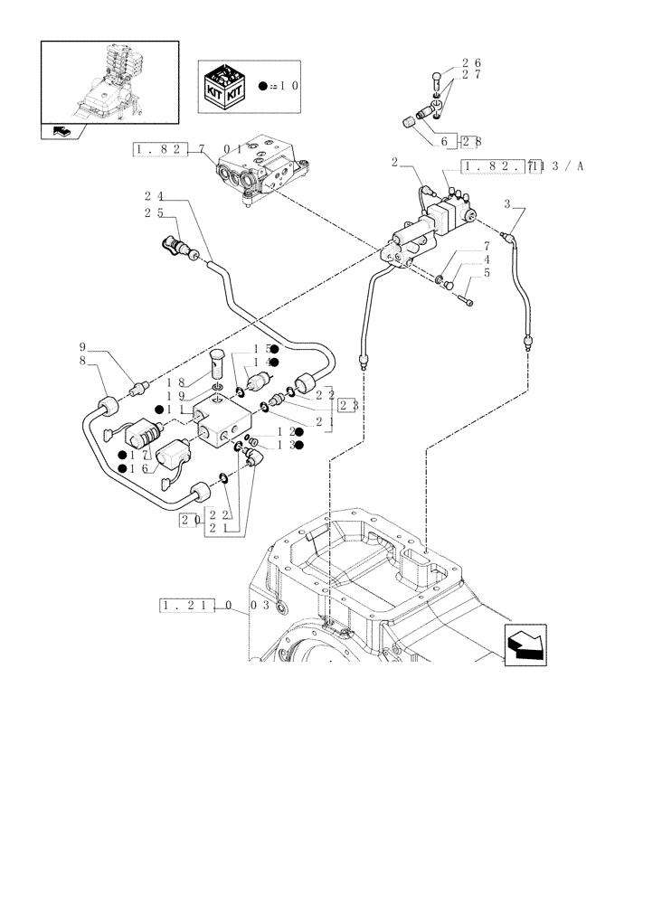 Схема запчастей Case IH MAXXUM 120 - (1.82.714) - TRAILER BRAKE VALVE (ITALY) - VALVE PIPES (VAR.331723) (07) - HYDRAULIC SYSTEM