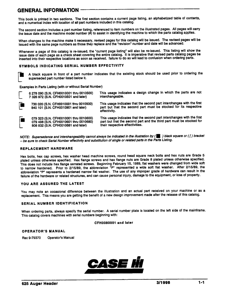 Схема запчастей Case IH 625 - (1-1) - GENERAL INFORMATION (00) - PICTORIAL INDEX