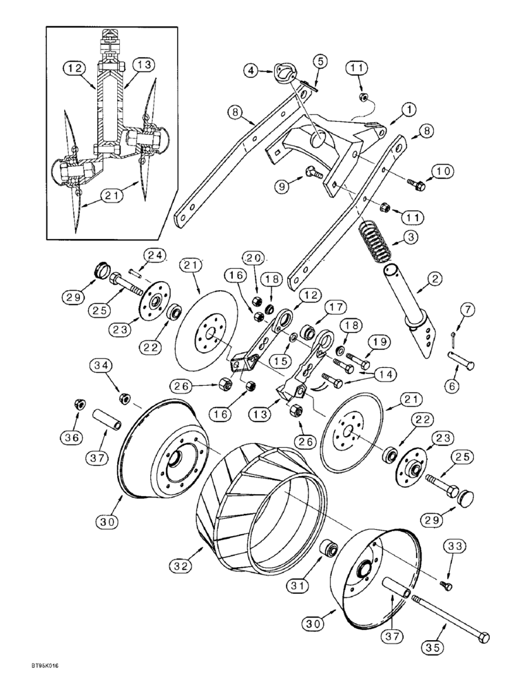 Схема запчастей Case IH 955 - (9D-18) - PRESS WHEEL AND COVERING DISC, USED WITH RIGHT-HAND LEADING DISC OPENER, ON L.H. SIDE OF PLANTER (09) - CHASSIS/ATTACHMENTS