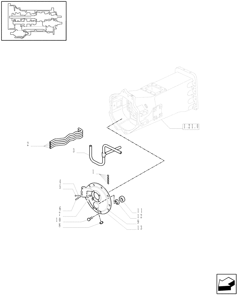 Схема запчастей Case IH MXU110 - (1.21.0/03[01]) - (VAR.085-087) 16X16 (SPS) W/P. SHUTTLE & ADV. HARNESS - GEARBOX - PIPES AND FRONT COVER (03) - TRANSMISSION