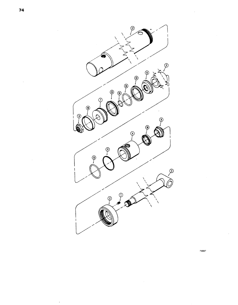 Схема запчастей Case IH 1816 - (74) - D56774 LOADER LIFT CYLINDER, WARD CYLINDER, NO SPUDS AT HYDRAULICS PORTS (35) - HYDRAULIC SYSTEMS