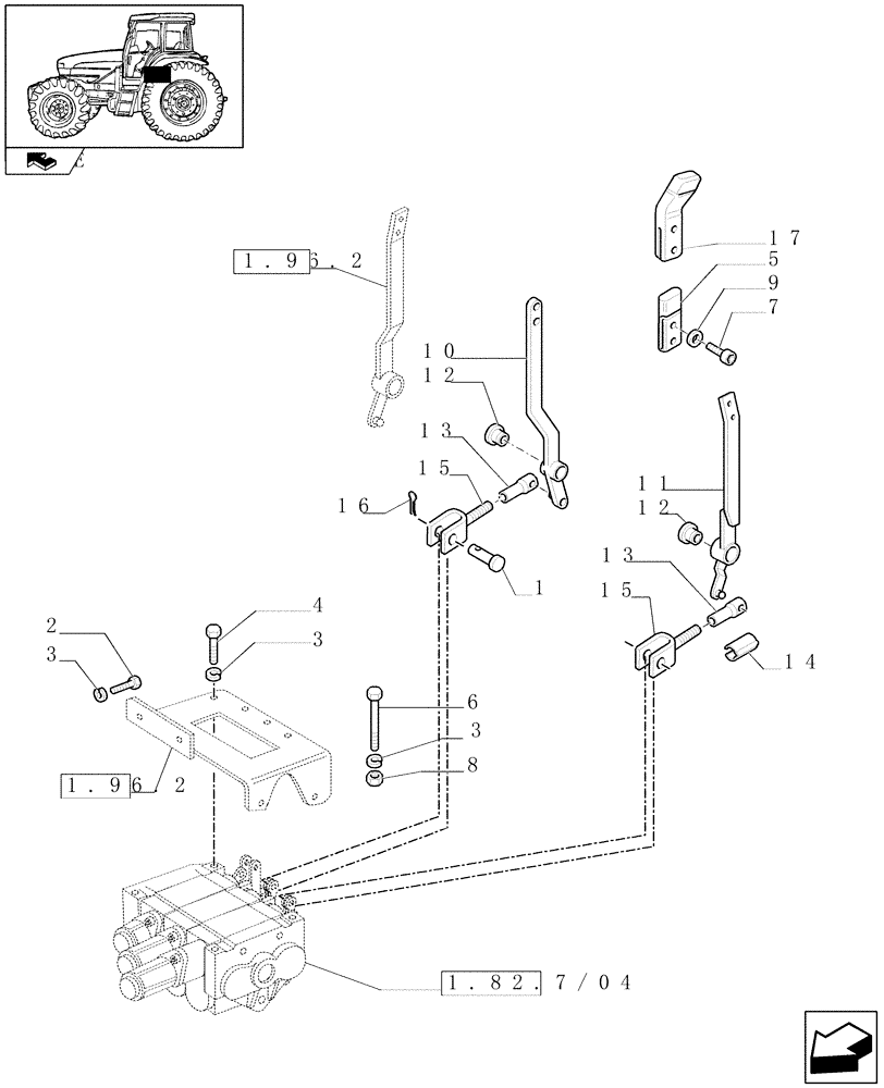 Схема запчастей Case IH FARMALL 105U - (1.96.2/04[01]) - 1 S/D, 1W/FLOAT, 1 W/ FLOAT & AUTOM. CUTOUT DISTRIBUTORS - CONTROL LEVERS - W/CAB (VAR.330369) (10) - OPERATORS PLATFORM/CAB