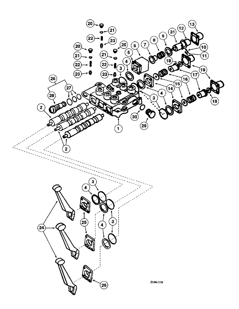 Схема запчастей Case IH 2350 - (3-46) - LOADER CONTROL VALVE, WITH THREE SPOOL UNIBODY 