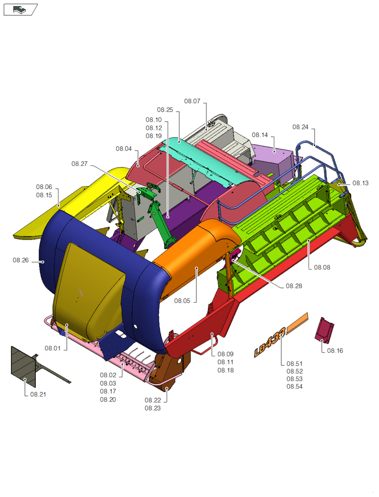 Схема запчастей Case IH LB433S - (08.00[01]) - PICTORIAL OVERVIEW 1/1 - SHEET METAL/DECALS (08) - SHEET METAL/DECALS