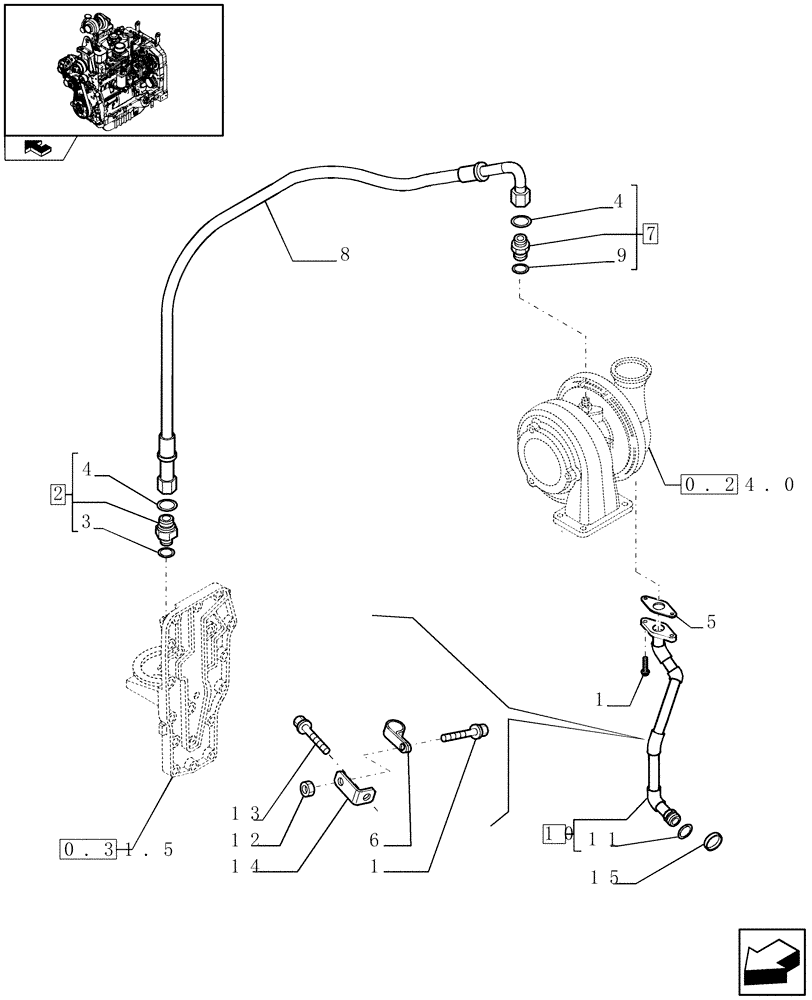 Схема запчастей Case IH FARMALL 105U - (0.30.5) - PIPING - ENGINE OIL (01) - ENGINE