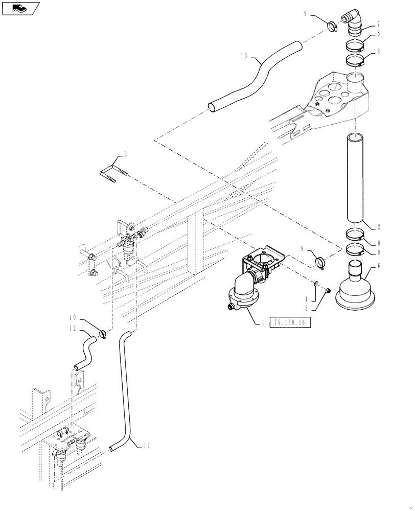 Схема запчастей Case IH 3330 - (75.130.14) - FOAMER DROP GROUP 120’ BOOM (75) - SOIL PREPARATION