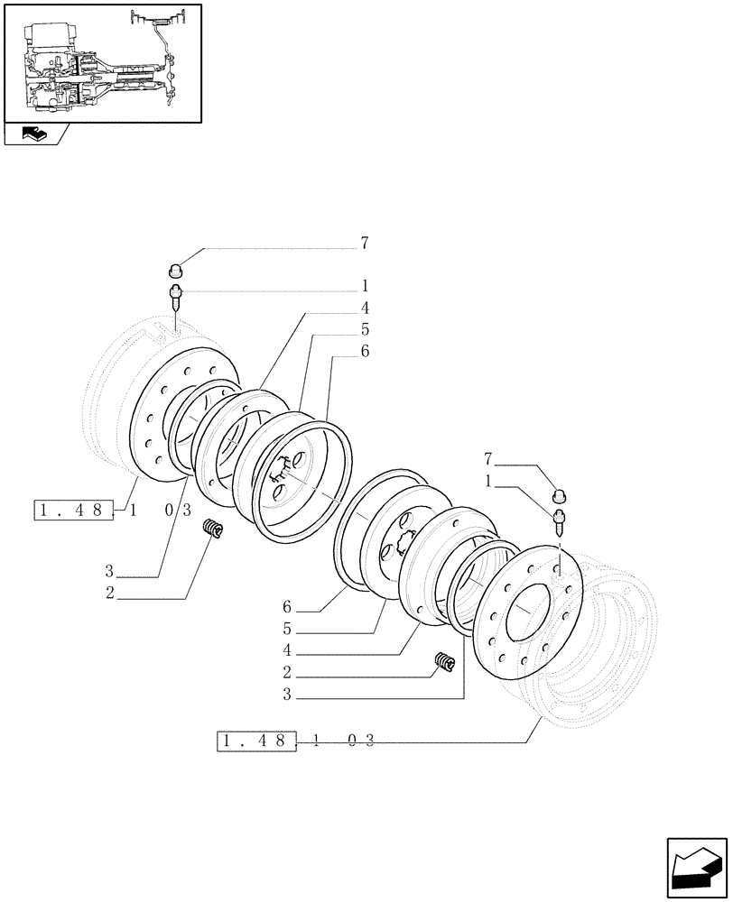 Схема запчастей Case IH FARMALL 95N - (1.65.3) - PARKING BRAKE SYSTEM (05) - REAR AXLE