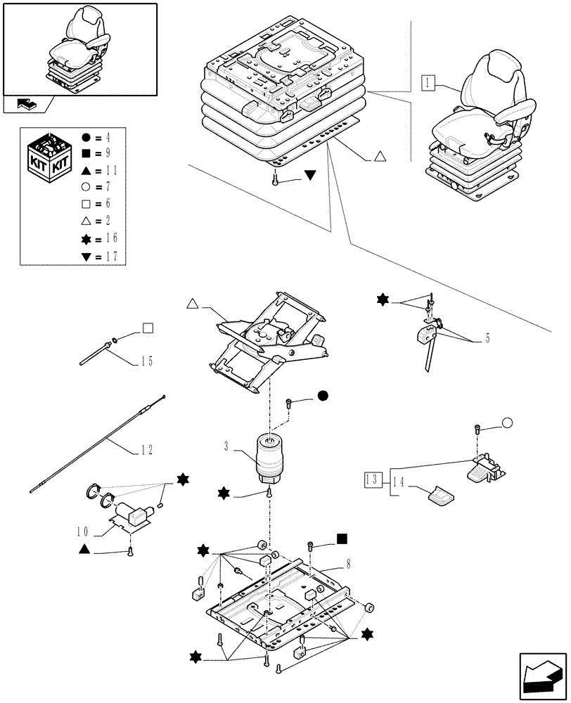Схема запчастей Case IH PUMA 180 - (1.93.3/ A[05]) - SEAT WITH AIR SUSPENSION, BELT AND SWITCH - BREAKDOWN (10) - OPERATORS PLATFORM/CAB