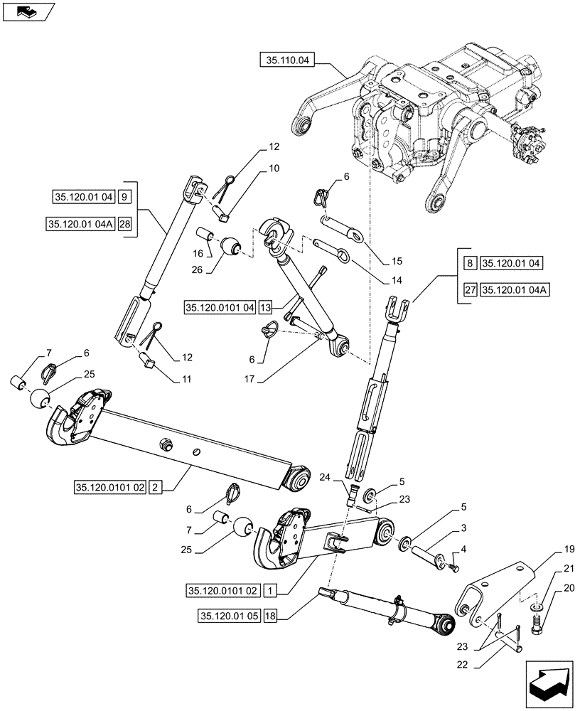 Схема запчастей Case IH FARMALL 65C - (35.120.0101[01]) - THREE POINT HITCH WITH QUICK ATTACH ENDS - LINK AND ARMS - ISO (VAR.332953) (35) - HYDRAULIC SYSTEMS