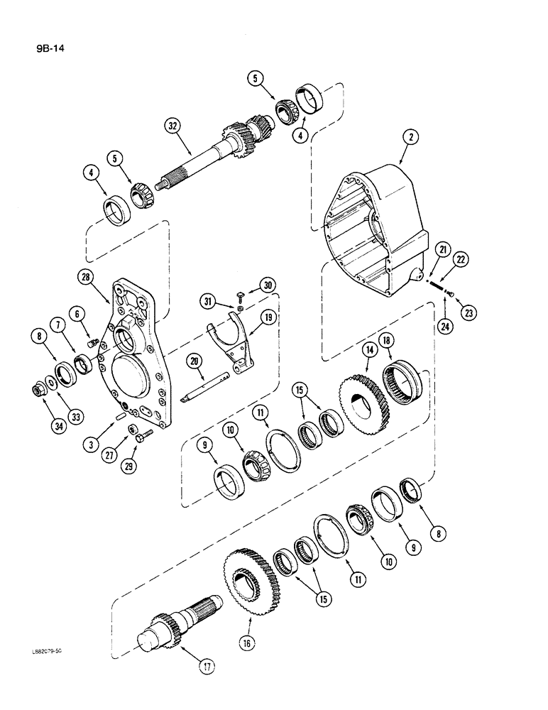 Схема запчастей Case IH 1640 - (9B-14) - ROTOR DRIVE GEAR HOUSING (14) - ROTOR, CONCANVES & SIEVE