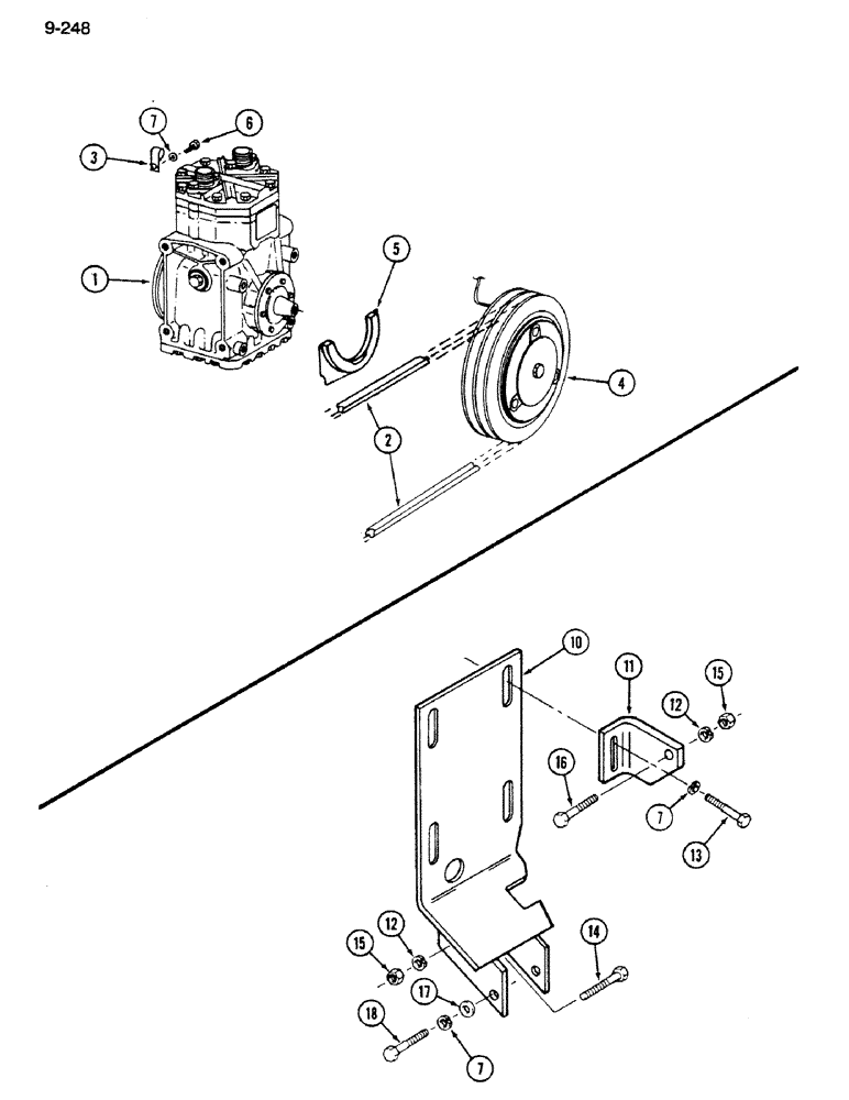 Схема запчастей Case IH 1620 - (9-248) - AIR CONDITIONER COMPRESSOR PULLEY, CLUTCH AND BELT (10) - CAB & AIR CONDITIONING