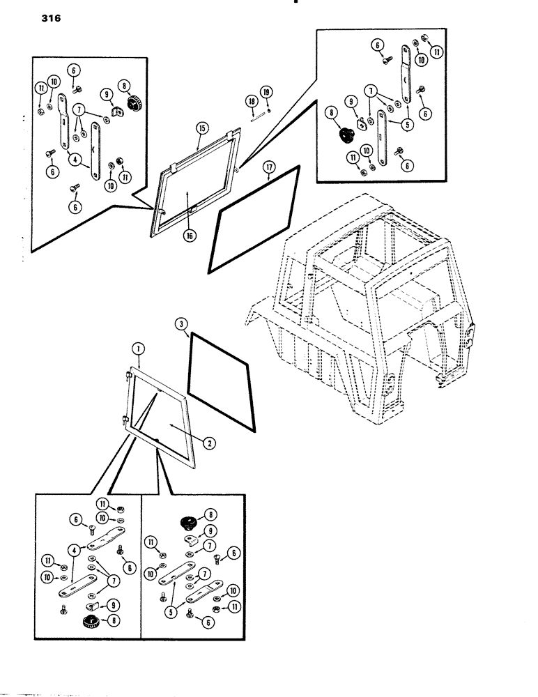 Схема запчастей Case IH 1090 - (316) - CAB, WINDOWS, HINSON (09) - CHASSIS/ATTACHMENTS