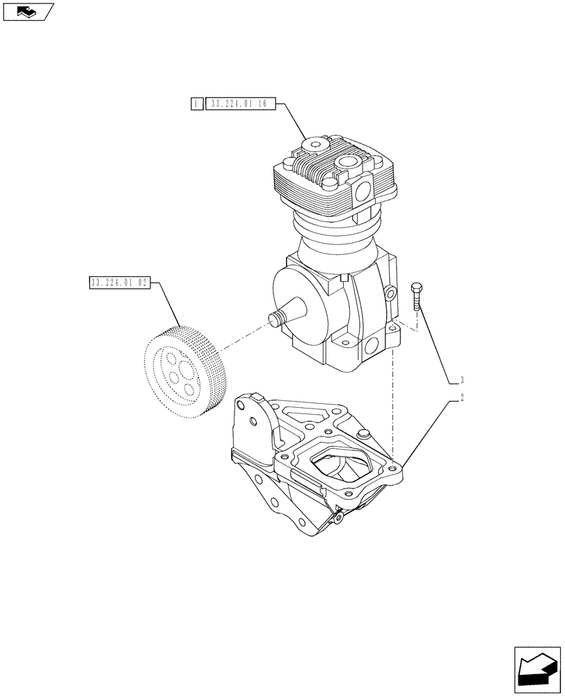 Схема запчастей Case IH PUMA 170 - (33.224.01[01]) - PNEUMATIC TRAILER BRAKE - BRACKET FOR AIR COMPRESSOR (VAR.729385-743170 / 743623; VAR.743171-728385 / 743624; VAR.743169-720178 / 743625) (33) - BRAKES & CONTROLS