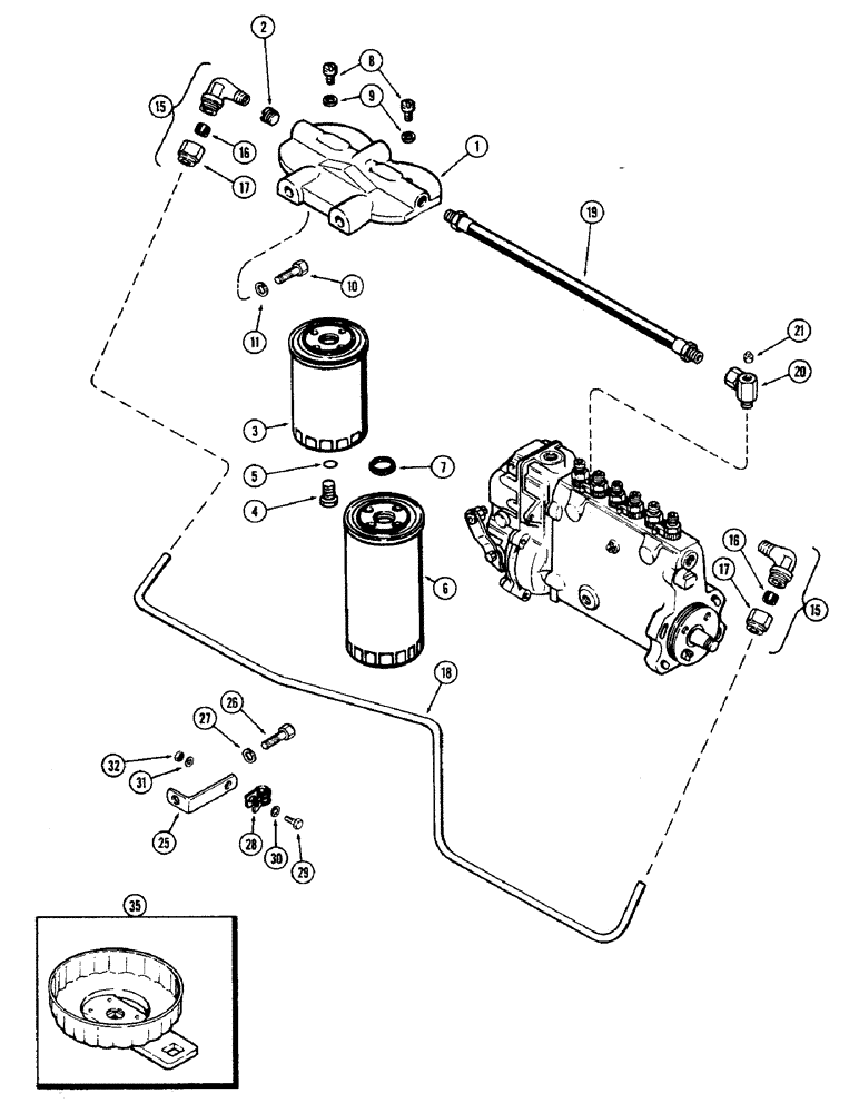 Схема запчастей Case IH 1570 - (048) - FUEL INJECTION FILTER SYSTEM, 504BDT DIESEL ENGINE (03) - FUEL SYSTEM