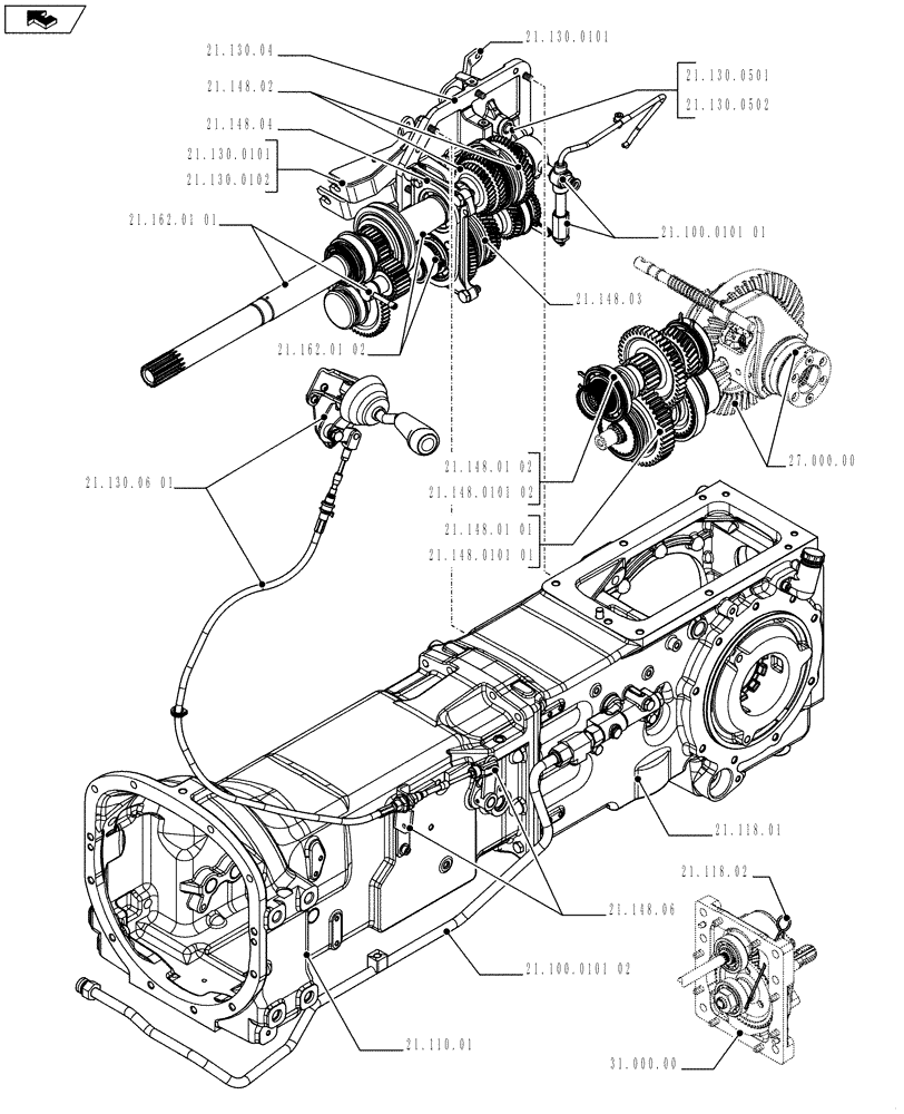 Схема запчастей Case IH FARMALL 65C - (21.000.00[01]) - PICTORIAL INDEX - TRANSMISSION - W/CAB (21) - TRANSMISSION