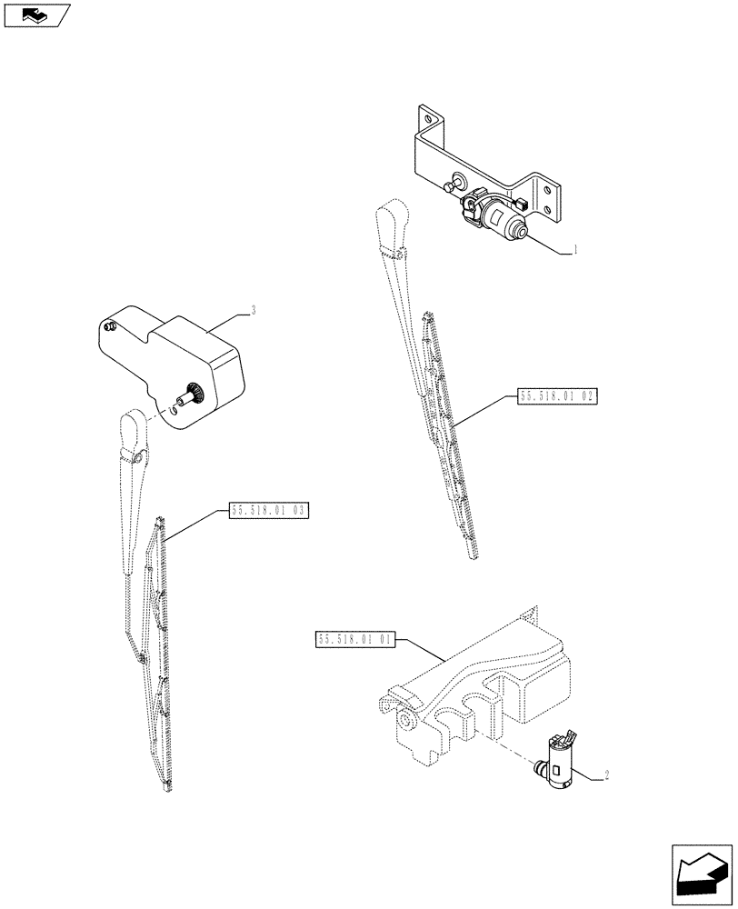 Схема запчастей Case IH PUMA 230 - (55.518.01[04]) - WIPER MOTORS AND PUMP (55) - ELECTRICAL SYSTEMS