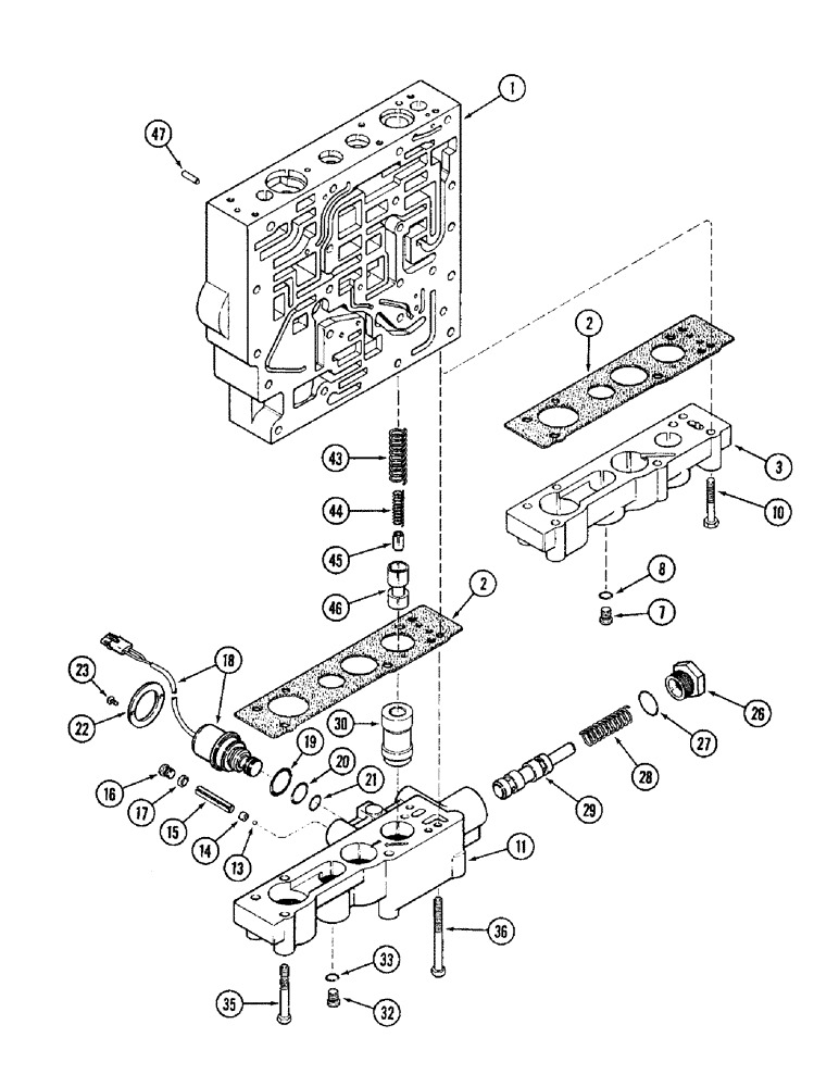 Схема запчастей Case IH 8950 - (6-034) - TRANSMISSION CONTROL VALVE ASSEMBLY, BODY SECTION, CREEPER VALVE BODY AND LOWER PLATE (06) - POWER TRAIN