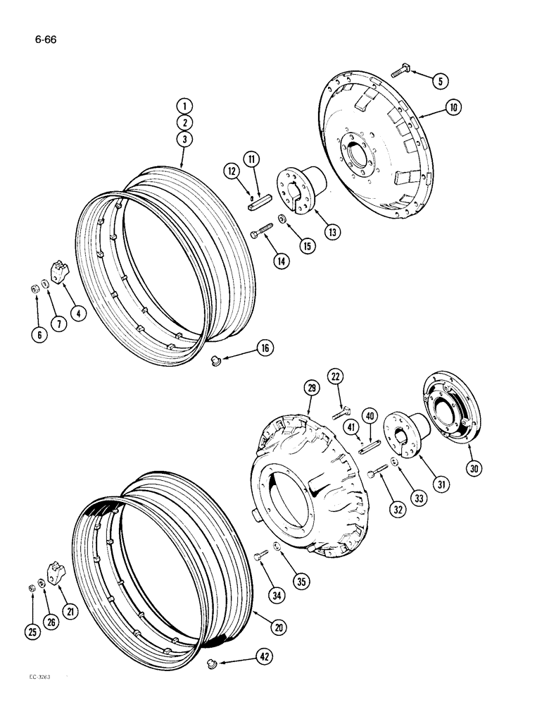 Схема запчастей Case IH 1896 - (6-66) - REAR WHEELS (06) - POWER TRAIN