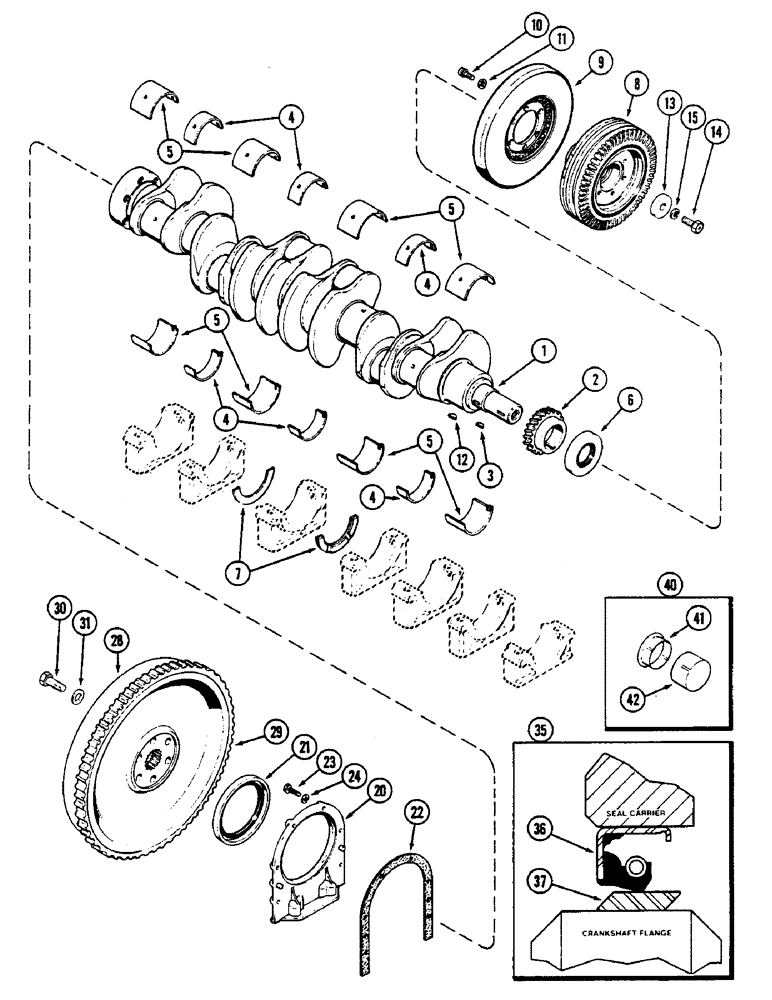 Схема запчастей Case IH 2390 - (2-43) - CRANKSHAFT AND FLYWHEEL, 504BDT, DIESEL ENGINE, ENGINE SERIAL NO. 10326239 AND AFTER (02) - ENGINE