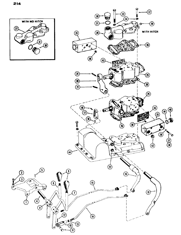 Схема запчастей Case IH 530 - (214) - REMOTE HYDRAULIC CONTROLS, STANDARD TRACTOR WITH STANDARD CLUTCH (08) - HYDRAULICS