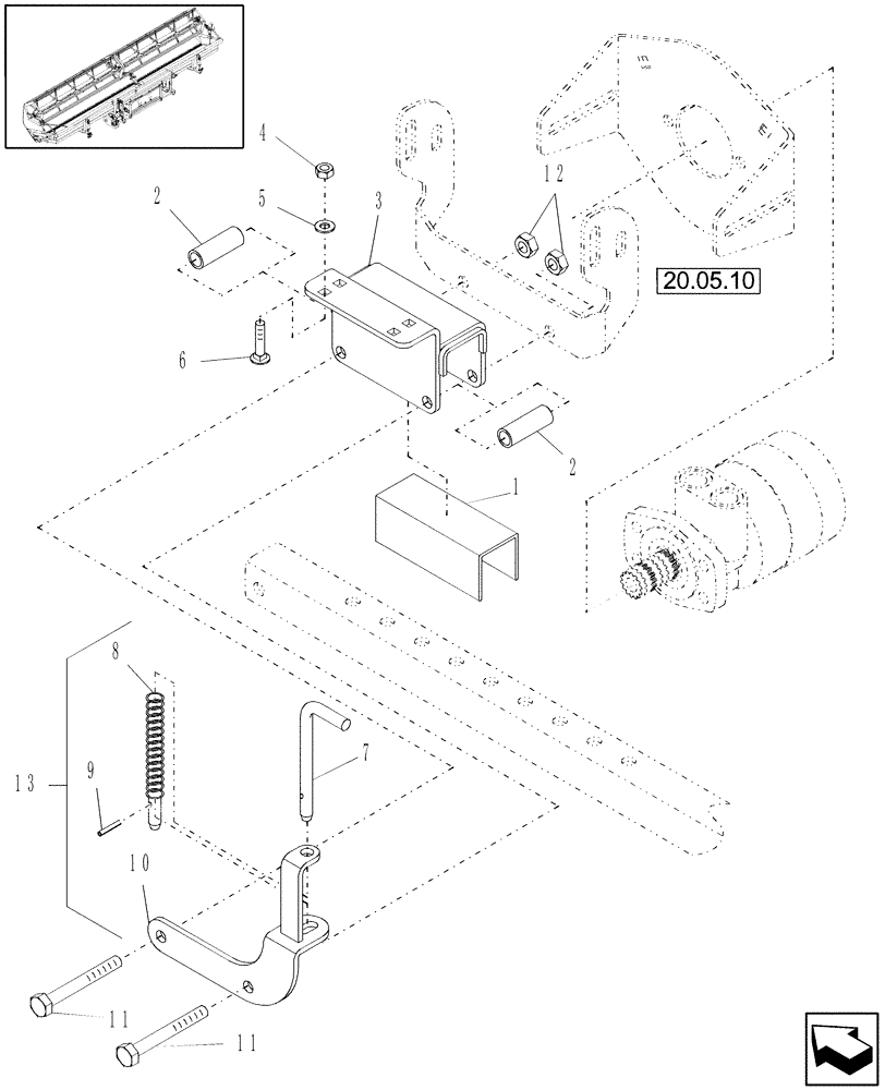 Схема запчастей Case IH DHX362 - (20.05.09) - REEL MOUNT, LH & RH DOUBLE DRIVE AND REEL LOCK (13) - REEL