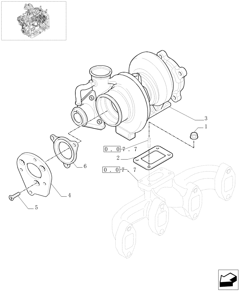 Схема запчастей Case IH MAXXUM 110 - (0.24.0/01) - TURBOCHARGER (STD + VAR.330003-332115-332116) (01) - ENGINE