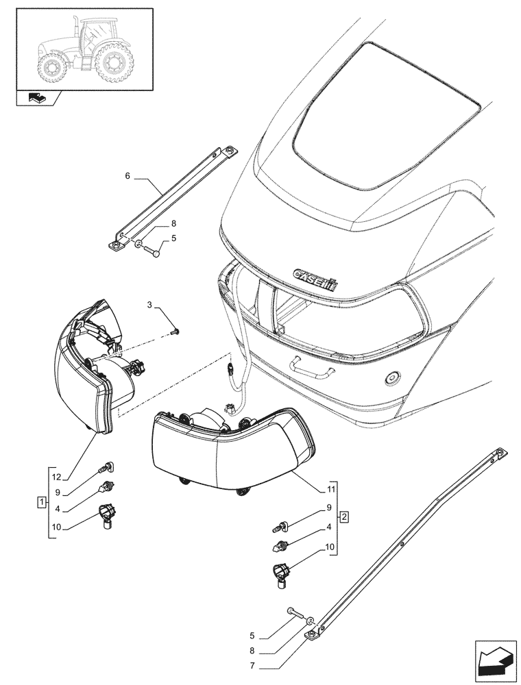 Схема запчастей Case IH MAXXUM 110 - (55.404.AQ[01A]) - FRONT HEADLAMPS - SECOND VERSION (55) - ELECTRICAL SYSTEMS