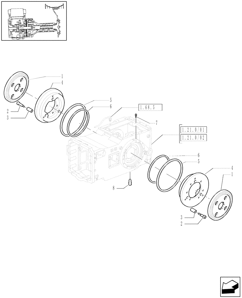 Схема запчастей Case IH MAXXUM 100 - (1.65.3/02) - TRANSMISSION 17X16 (50 KM/H) WITH AUTO CHANGE - REAR AXLE - BRAKES (VAR.330247) (05) - REAR AXLE