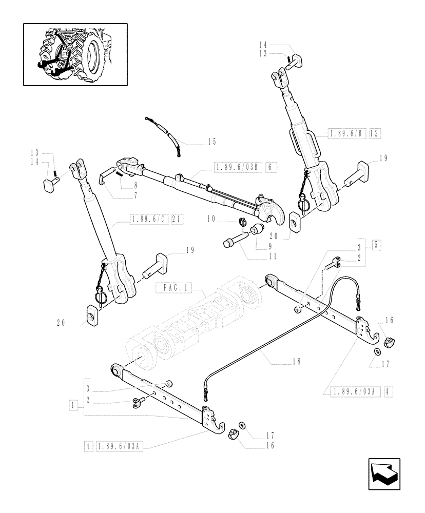 Схема запчастей Case IH MXU115 - (1.89.6/03[02]) - (VAR.597) 2 AUX. RAMS W/EDC AND 3 REMOTES FOR HD REAR AXLE - TOOLING CONNECTION UNIT (09) - IMPLEMENT LIFT