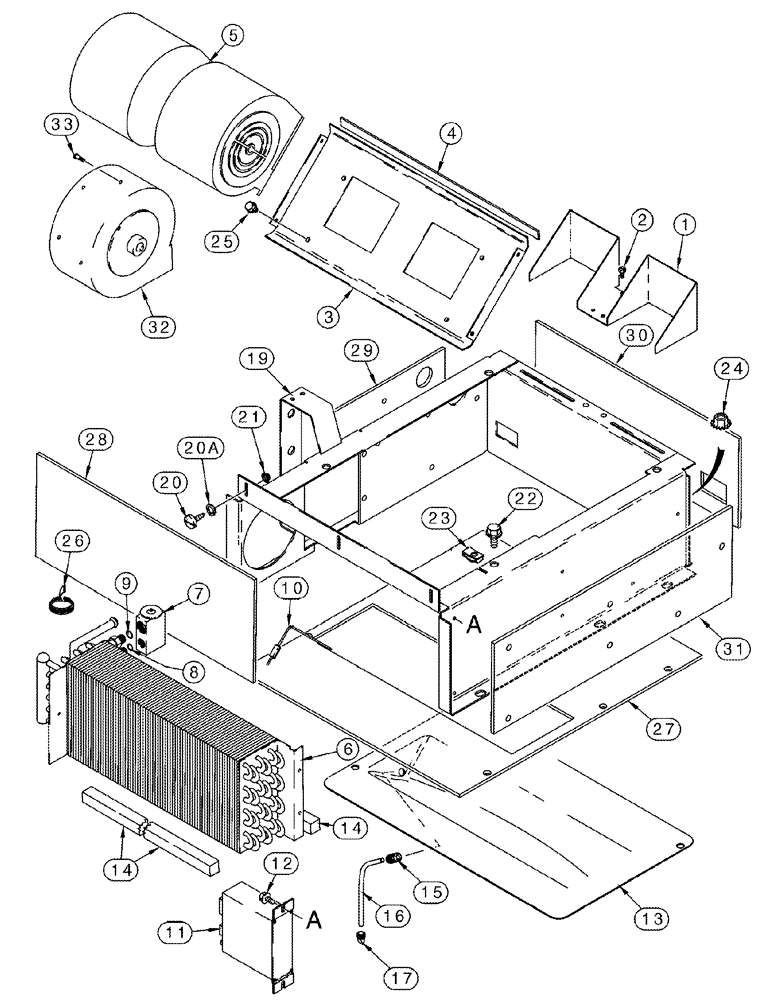 Схема запчастей Case IH 2388 - (09G-18) - HEATER - AIR CONDITIONING - EVAPORATOR HEATER CORE AND BLOWER MOUNTING - BSN JJC0267149 (10) - CAB & AIR CONDITIONING