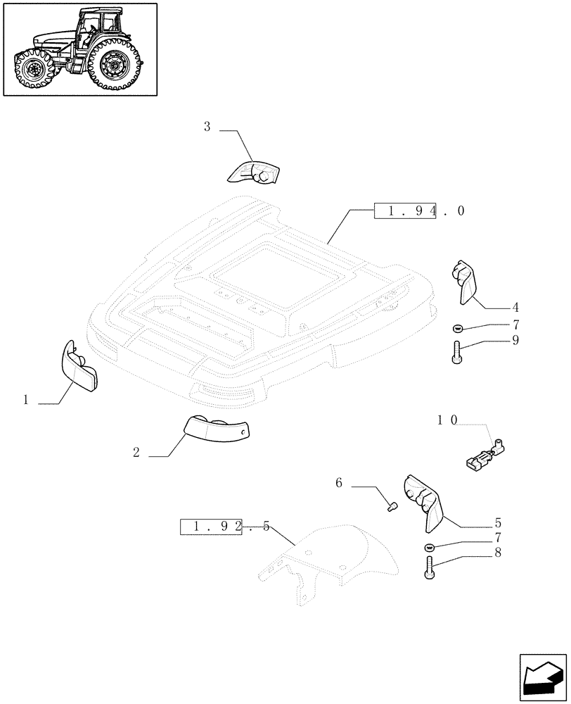 Схема запчастей Case IH JX1080U - (1.91.7[02]) - CAB - LIGHTING & PARTS (10) - OPERATORS PLATFORM/CAB