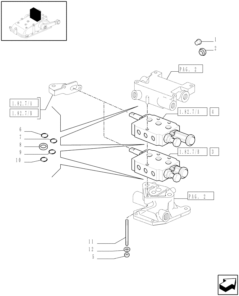 Схема запчастей Case IH JX1075N - (1.82.7/01[01]) - (VAR.821-832) ELECTRONIC LIFT (OPEN CENTER) - EXTRA EXTERNAL CONTROL VALVE AND PIPES, RINGS AND FORK - C5484 (07) - HYDRAULIC SYSTEM