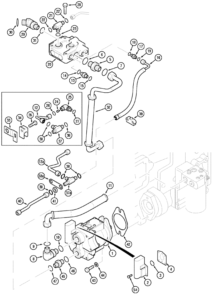 Схема запчастей Case IH MX110 - (08-01) - HYDRAULIC PUMP, OIL LINES AND FILTER (08) - HYDRAULICS