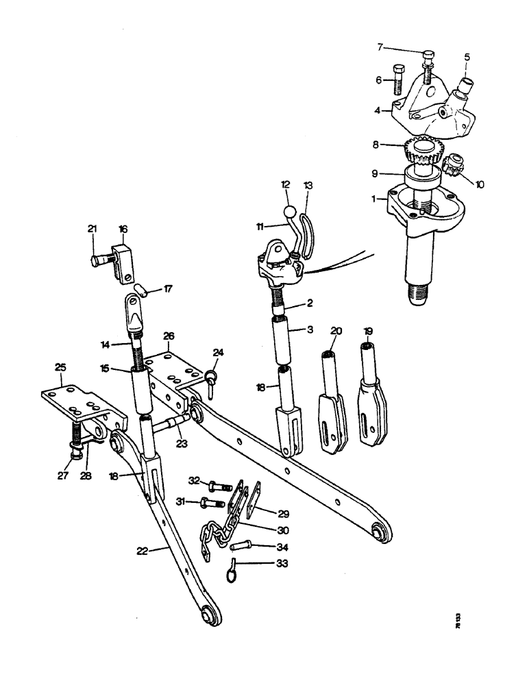 Схема запчастей Case IH 990 - (E28) - SELECTAMATIC HYDRAULIC SYSTEM, LIFT RODS AND LOWER LINKS, 990, 995, 996, 1210 AND 1212 TRACTORS (07) - HYDRAULIC SYSTEM