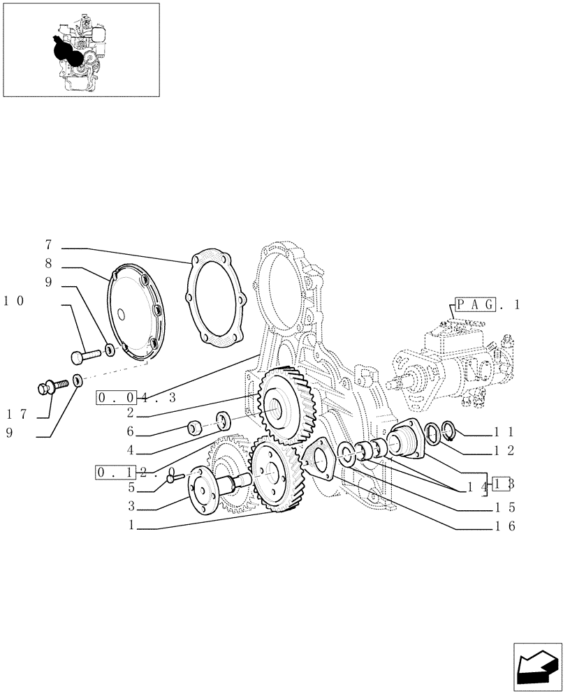 Схема запчастей Case IH JX1070C - (0.14.0[02]) - FUEL INJECTION PUMP DRIVE GEARS (01) - ENGINE