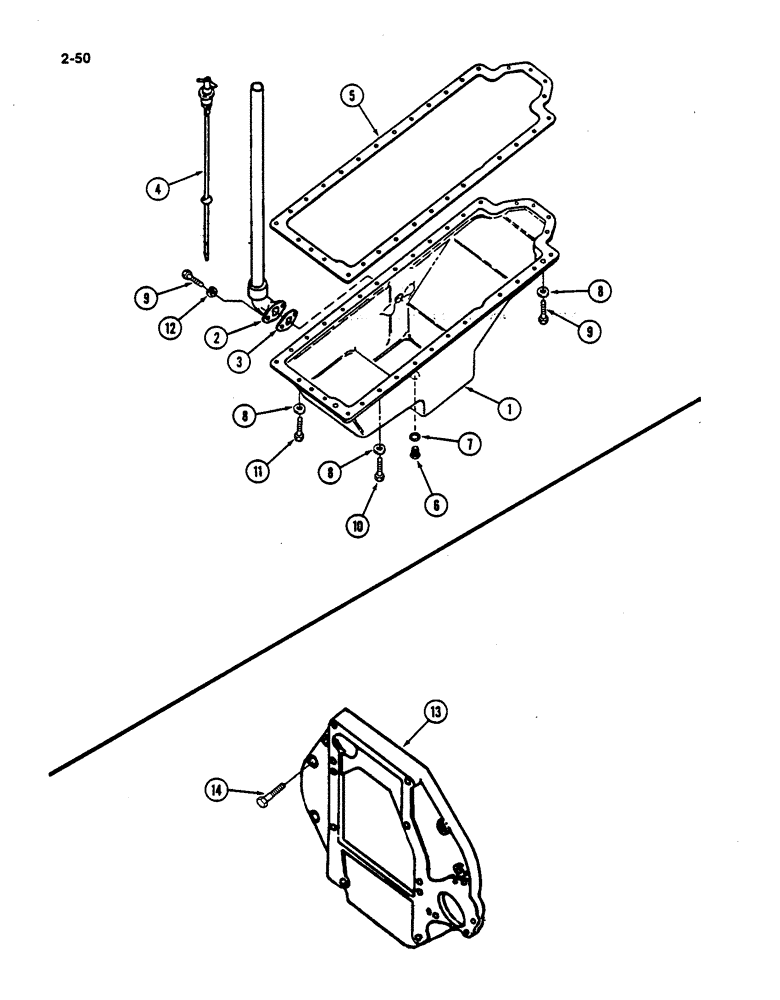 Схема запчастей Case IH 782 - (2-50) - OIL PAN, OIL LEVEL GAUGE, TUBE AND CONNECTIONS, D358 DIESEL ENGINE (01) - ENGINE