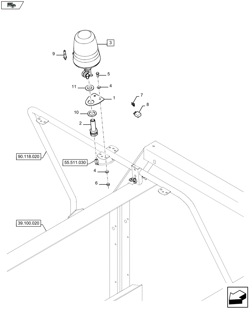 Схема запчастей Case IH LB424S XL - (55.404.010) - REVOLVING FLASH LIGHT (55) - ELECTRICAL SYSTEMS