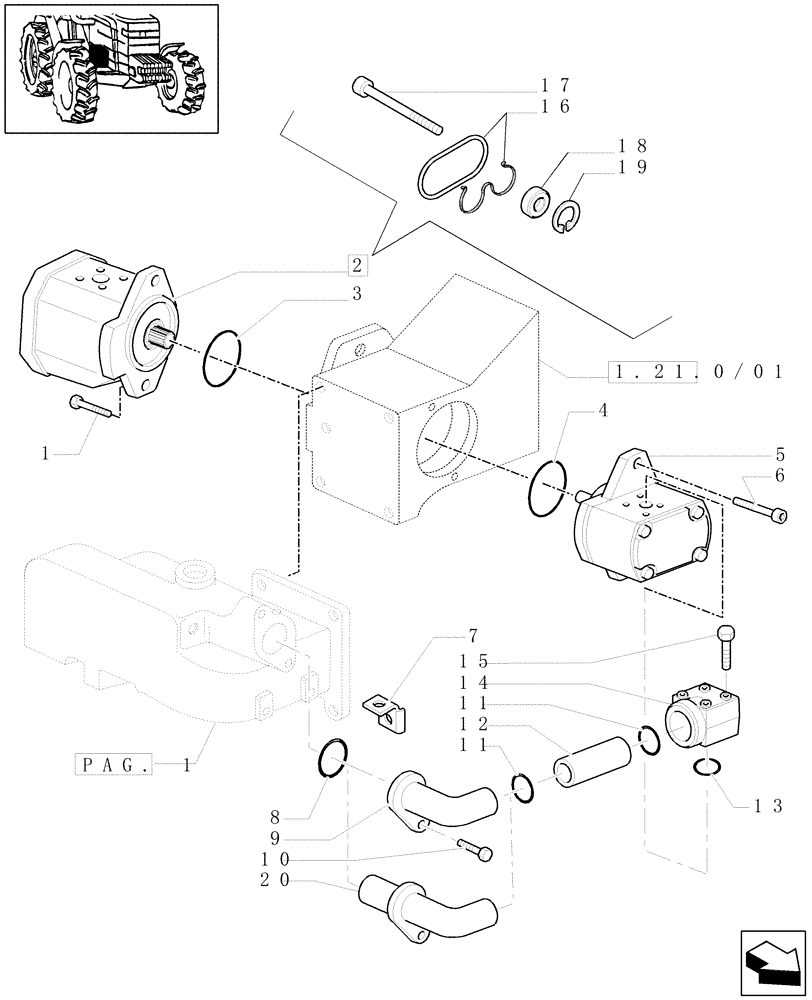 Схема запчастей Case IH MAXXUM 110 - (1.32.8/01[02]) - PUMPS FOR HYDRAULIC SYSTEM AND LIFT (80 L/MIN) (03) - TRANSMISSION