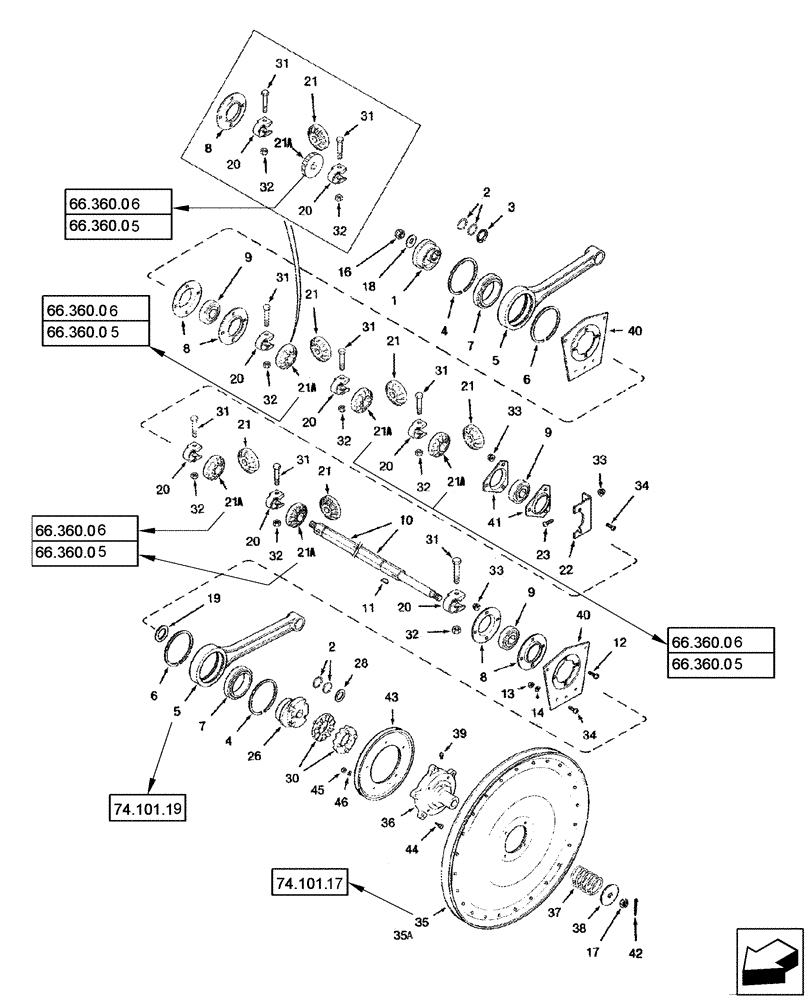 Схема запчастей Case IH 2577 - (74.101.08) - DRIVE - SHAKER SHAFT AND AUGER (74) - CLEANING