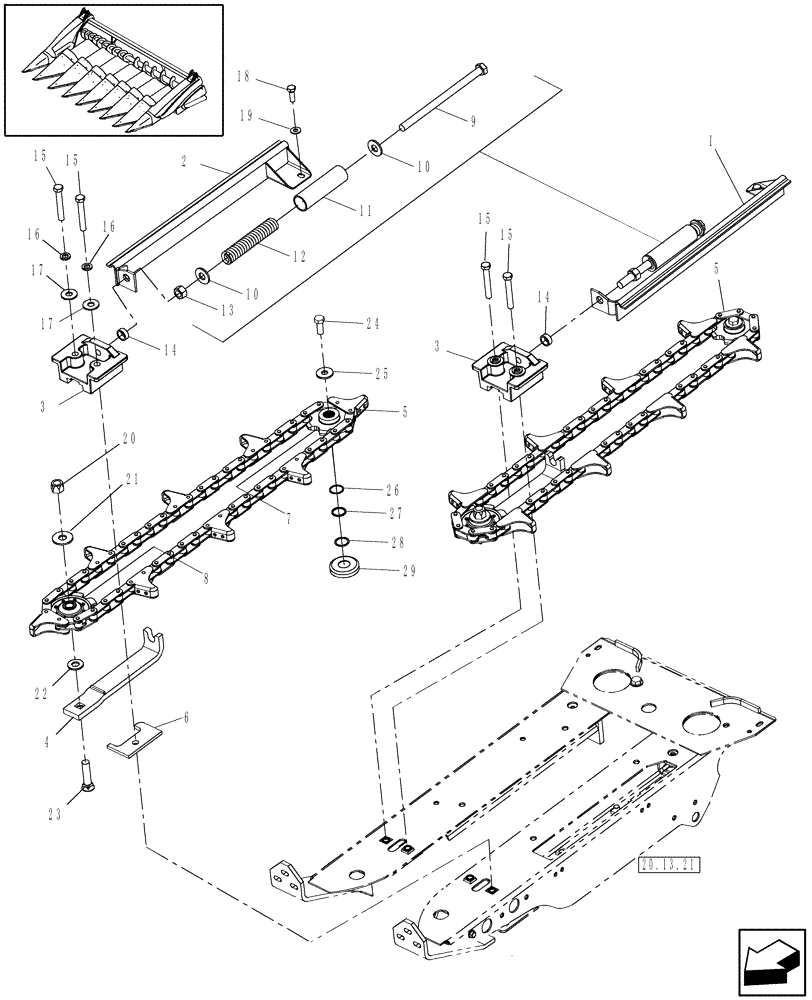 Схема запчастей Case IH 3208-70 - (20.13.20) - ROW UNIT, GATHERING CHAIN (58) - ATTACHMENTS/HEADERS