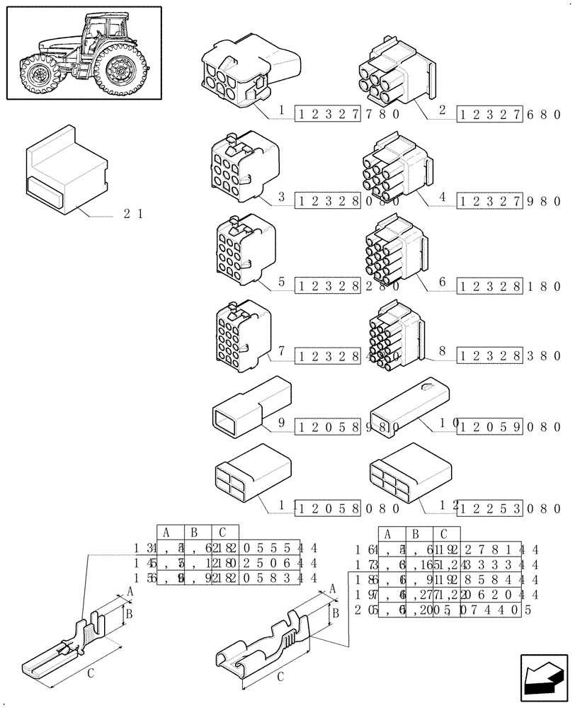 Схема запчастей Case IH JX100U - (1.77.0[01]) - CONNECTOR, CABLE TERMINAL (06) - ELECTRICAL SYSTEMS