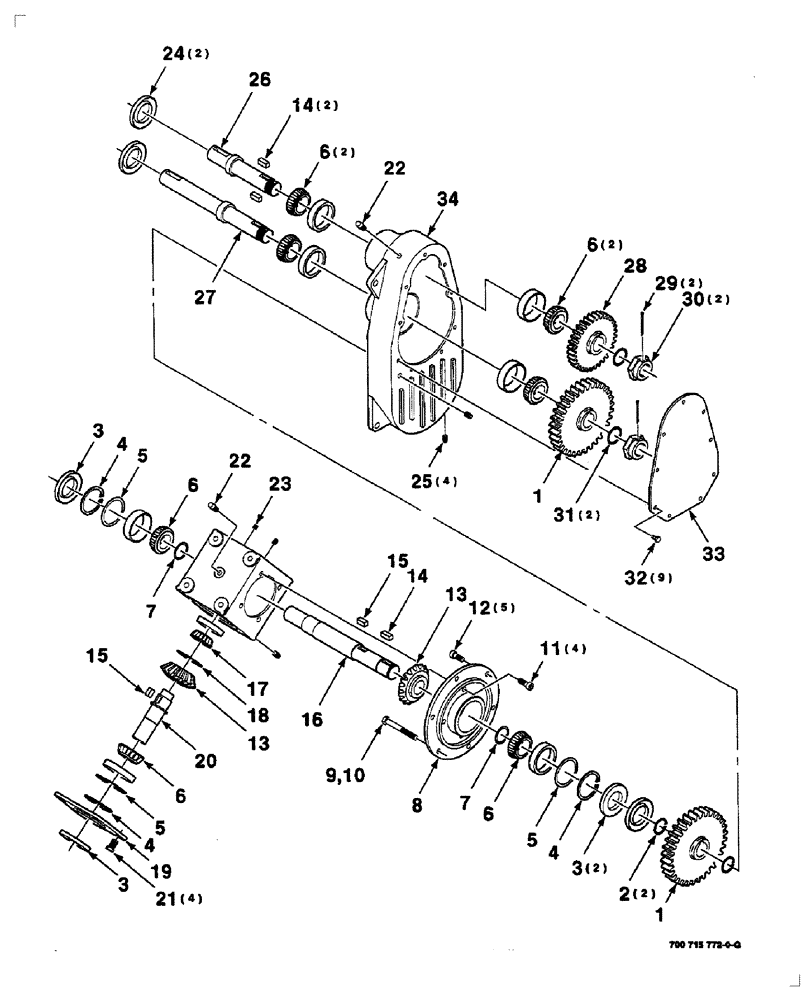 Схема запчастей Case IH 625 - (2-12) - GEARBOX ASSEMBLY, 700715772 GEARBOX ASSEMBLY COMPLETE (58) - ATTACHMENTS/HEADERS