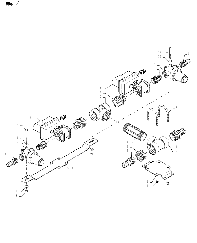 Схема запчастей Case IH 4420 - (09-048) - VALVE PLUMBING GROUP, 6 SECTION, INNER LEFT BOOM, 2 STRAINER Liquid Plumbing