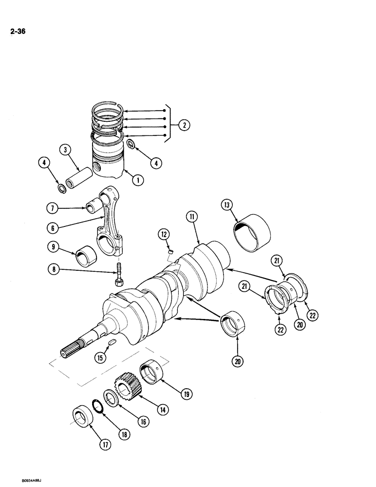 Схема запчастей Case IH 1818 - (2-036) - CRANKSHAFT, PISTONS, AND CONNECTING RODS, DIESEL MODELS (02) - ENGINE