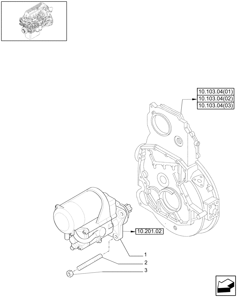 Схема запчастей Case IH 8120 - (10.201.01[02]) - STARTER MOTOR - 8120/8120(LA) (10) - ENGINE